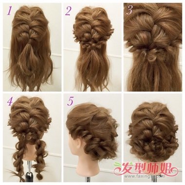 女生长卷发梳编辫子方法造型设计