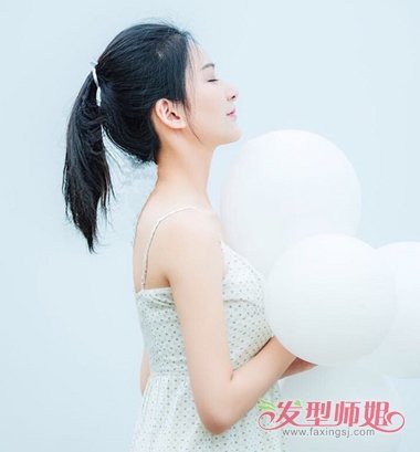 女生无刘海扎 直发 马尾辫发型